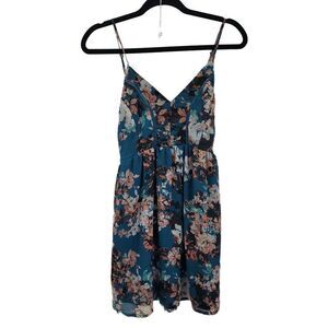 Womens Band of Gypsies Dress Mini Sweetheart Babydoll Sheer Floral Blue Sz XS